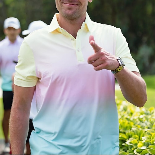 

Men's Polo Shirt Golf Shirt Button Up Polo Breathable Quick Dry Moisture Wicking Short Sleeve Golf Apparel Golf Clothes Regular Fit Color Gradient Summer Tennis Golf Pickleball