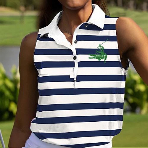 

Women's Polo Shirt Golf Shirt Button Up Polo Breathable Quick Dry Moisture Wicking Sleeveless Golf Apparel Golf Clothes Regular Fit Stripes Summer Tennis Golf Pickleball