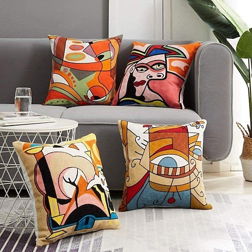 

Picasso Abstract Art Double Side Pillow Cover 4PC Soft Decorative Square Cushion Case Pillowcase for Bedroom Livingroom Sofa Couch Chair