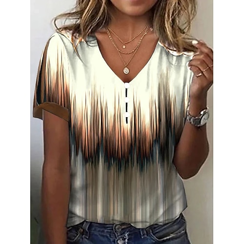 

Damen T Shirt Schwarz Blau Grün Farbverläufe Taste Ausgeschnitten Kurzarm Täglich Wochenende Basic V Ausschnitt Standard Farbe Übergröße S