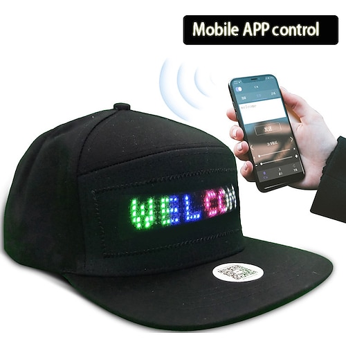 

Unisex Bluetooth LED Mobile Phone APP Controlled Baseball Hat Scroll Message Display Board Hip Hop Street Snapback Cap