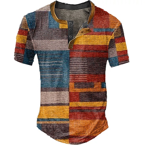 

Homme Chemise Henley gaufrée Graphic Bloc de couleur Henley Vêtement Tenue 3D effet Extérieur du quotidien Manche Courte Bouton Mode Design basique