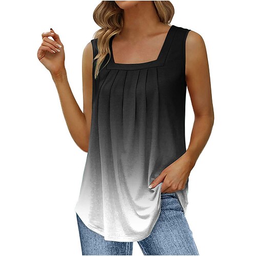

Débardeur Femme Noir Vin Bleu Dégradé de Couleur Imprimer Sans Manches Casual basique Col Carré Normal Standard S