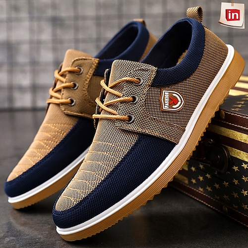 

Voor heren Sneakers Vrijetijdsschoenen voor heren Comfortabele schoenen Vintage Casual Brits Buiten Huis Dagelijks Wandelen Canvas Ademend Geel blauw Kleurenblok Zomer Lente