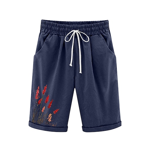 

Femme Short Pantalon Lin Noir Marine foncé Bleu Actif simple Décontractées Vacances Casual Quotidien Fin de semaine Poche Longueur genou Respirabilité Fleur S M L XL 2XL