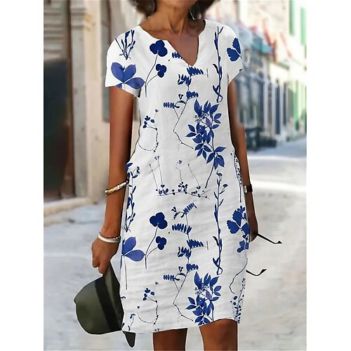 

Mujer Vestimenta casual Vestido de cambio Vestido de verano Floral Estampado cuello partido Vestido Midi Moda Ropa de calle Exterior Diario Manga Corta Ajuste regular Amarillo Rosa Azul Piscina