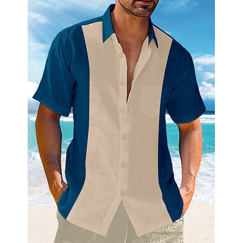 

Voor heren Overhemd Overhemd met knopen Normaal shirt Zomer overhemd Strand hemd Zwart Wijn Blauw Groen Licht Blauw Korte mouw Kleurenblok Revers Dagelijks Vakantie Voorvak Kleding Modieus Casual