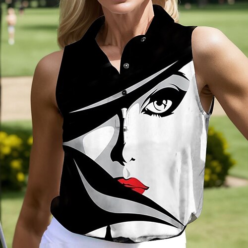 

Damen poloshirt Golfhemd Geknöpftes Poloshirt Atmungsaktiv Schnelltrocknend Feuchtigkeitsableitung Ärmellos Golfbekleidung Golfkleidung Regular Fit Bedruckt Sommer Tennis Golfspiel Pickleball