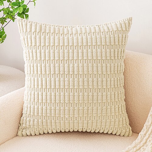 

Decorative Throw Pillow Covers for Living Room Couch Bed Sofa Rustic Farmhouse Boho Home Decor Soft Striped Corduroy Square Cushion Case