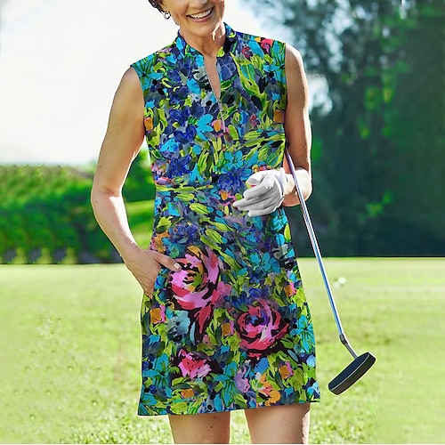 

Women's Tennis Dress Golf Dress Golf Apparel Breathable Quick Dry Moisture Wicking Sleeveless Dress Tennis Outfit Floral Printed Summer Tennis Golf Pickleball