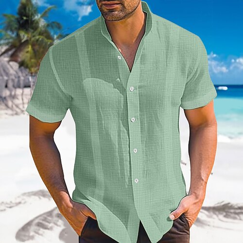 

Herr linneskjorta Knapp upp skjorta Casual skjorta Sommarskjorta Strandskjorta Guayabera skjorta Svart Vit Blå Kortärmad Slät Hög krage Sommar Ledigt Dagligen Kläder