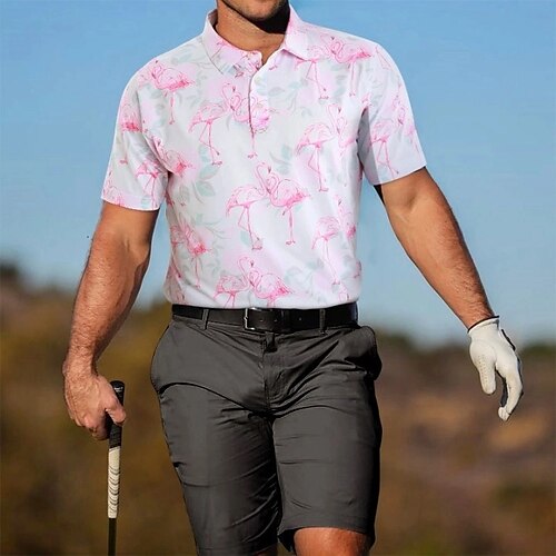 

Herren poloshirt Golfhemd Golfkleidung Atmungsaktiv Schnelltrocknend Weich Kurzarm Shirt Regular Fit Flamingo Sommer Frühling Fitnesstraining Golfspiel Badminton
