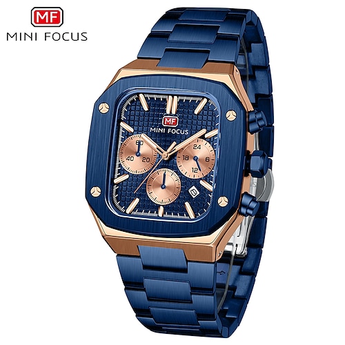 

Reloj de cuarzo de lujo mini focus para hombre, reloj de pulsera de cuarzo deportivo multifunción con esfera cuadrada a la moda, reloj cronógrafo de acero inoxidable, reloj masculino