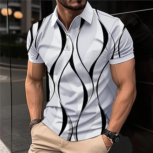 

Homme Polo zippé Polo à revers POLO Tee Shirt Golf Imprimés Photos Géométrie Col rabattu Noir Bleu Vert Kaki Gris Extérieur Plein Air Manches courtes Zippé Imprimer Vêtement Tenue Mode Design