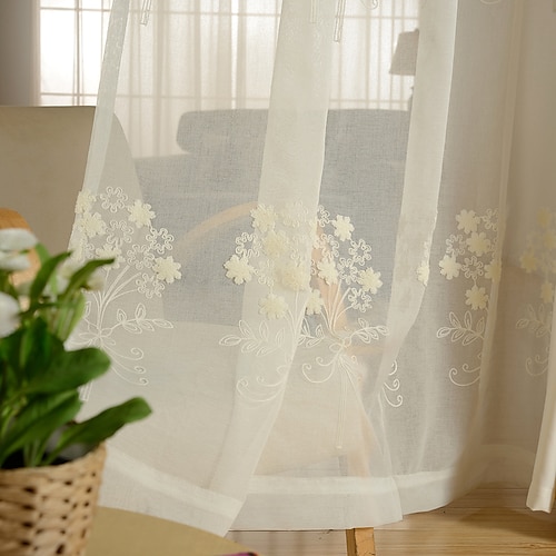 

Panneaux de rideaux transparents rideaux à œillets/œillets pour salon chambre à coucher, rideau de ferme brodé pour cuisine balcon porte fenêtre traitements chambre assombrissement