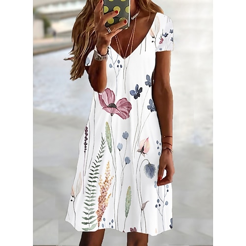 

Damen Lässiges Kleid Sommerkleid Kleid drucken Blumen Bedruckt V Ausschnitt Minikleid Aktiv Modisch Outdoor Täglich Kurzarm Regular Fit wasserblau Erröten Sie Rosa Blau Sommer Frühling S M L XL XXL