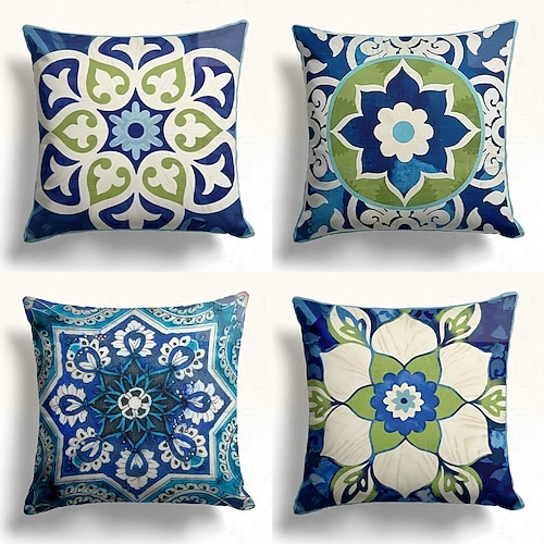 

Mandala Tile Double Side Pillow Cover 4PC Soft Decorative Square Cushion Case Pillowcase for Bedroom Livingroom Sofa Couch Chair Mosaic Ceramic