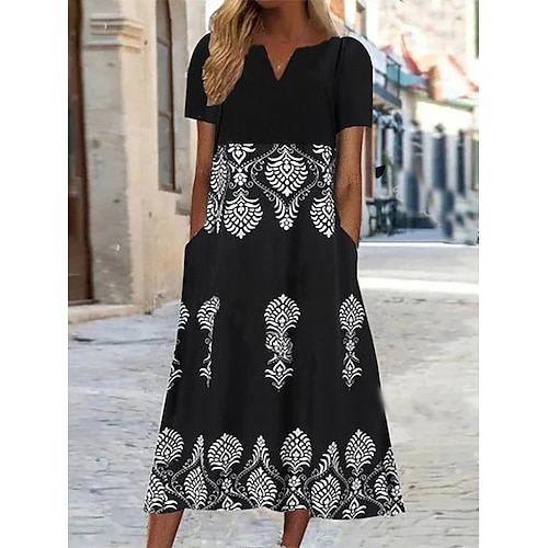 

Mujer Vestimenta casual Vestido de verano Vestido Estampado Graphic Tribal Estampado Escote en Pico Vestido Midi Moda Clásico Diario Festivos Manga Corta Holgado Negro Verano Primavera S M L XL XXL