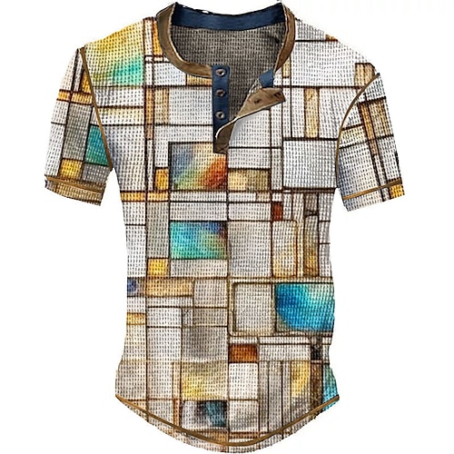 

Homens Camisa Waffle Henley Gráfico Geométrica Henley Roupa Impressão 3D Ao ar livre Diário Manga Curta Botão Moda Designer Básico