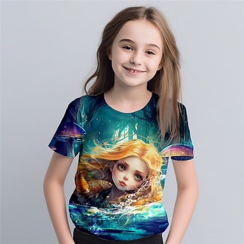 

Girls' T shirt Short Sleeve T shirt Tee Graphic Cartoon Mermaid 3D Print Active Fashion Cute Polyester Outdoor Casual Daily Kids Crewneck 3-12 Years 3D Printed Graphic Regular Fit Shirt