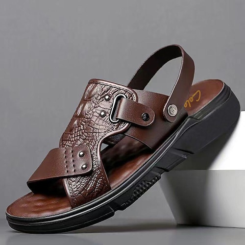 

Men's Sandals Slippers Casual Shoes Comfort Sandals Casual Beach Daily Beach Walking Shoes PU Breathable Comfortable Slip Resistant Black Brown Summer