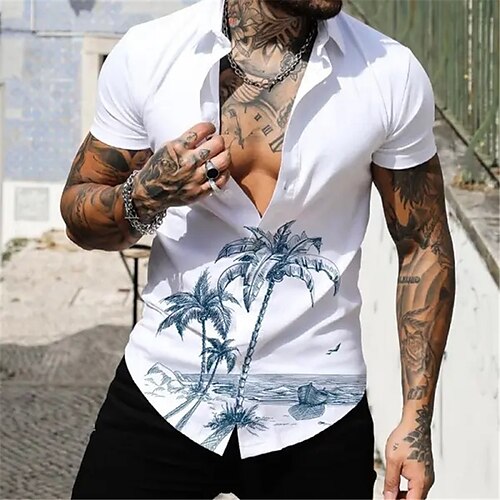 

Hombre Camisa camisa hawaiana Árbol de coco Estampados Cuello Vuelto Blanco Azul Piscina Azul claro Exterior Calle Mangas cortas Estampado Ropa Moda Ropa de calle Design Casual