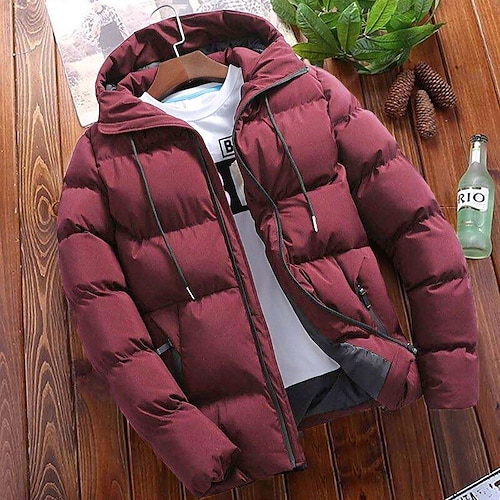 

Men's Winter Coat Winter Jacket Puffer Jacket Quilted Jacket Pocket Zipper Pocket Going out Casual Daily Hiking Windproof Warm Winter Pure Color Dark Grey Wine Black Dark Navy Puffer Jacket
