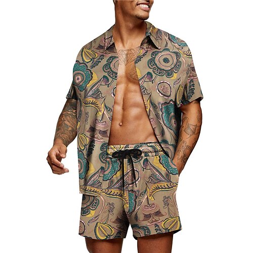 

Homme Chemise Ensemble chemises Chemise hawaïenne Imprimés Photos Rétro Vintage Totem Col rabattu Kaki Extérieur Plein Air Manches courtes Imprimer Vêtement Tenue Mode Vêtement de rue Design Flexible