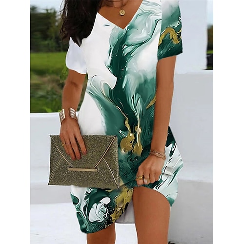 

Tenue décontractée Robe d'été Robe imprimée Femme A Ombre Impression de marbre Imprimer Col V Actif Mode Extérieur du quotidien Manche Courte Standard Jaune Vert Claire Vert foncé Eté Printemps S M L