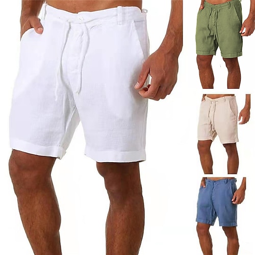 

Men's Shorts Linen Shorts Summer Shorts Bermuda shorts Pocket Drawstring Plain Breathable Soft Short Daily Holiday Beach Linen / Cotton Blend Stylish Casual Black White Micro-elastic