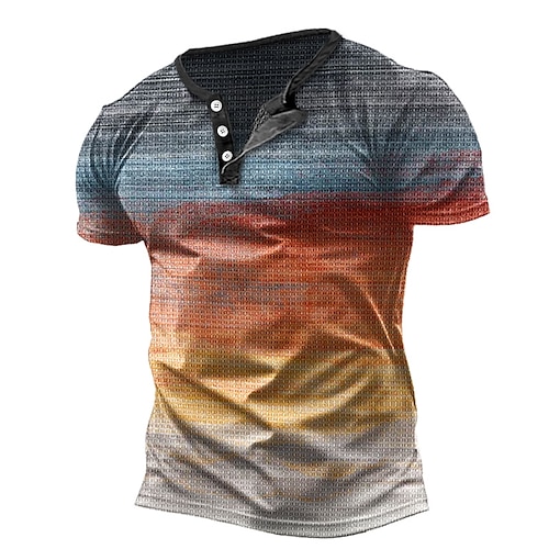

Homme T shirt Tee Chemise gaufrée Chemise Henley Shirt T-shirt Dégradé Henley Plein Air Vacances Manches courtes Vêtement Tenue Mode Design basique