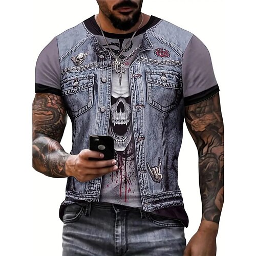 

Hombre Camiseta Graphic Cráneos Cuello Barco Ropa Impresión 3D Exterior Diario Manga Corta Estampado Moda Design Vintage