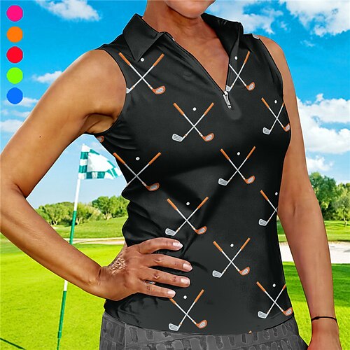 

Mulheres Camisa polo de caminhada Camisa de golfe Respirável Secagem Rápida Pavio Humido Sem Manga Vestuário de golfe Roupas de golfe Normal Zíper Estampado Verão Tênis Golfe Pickleball