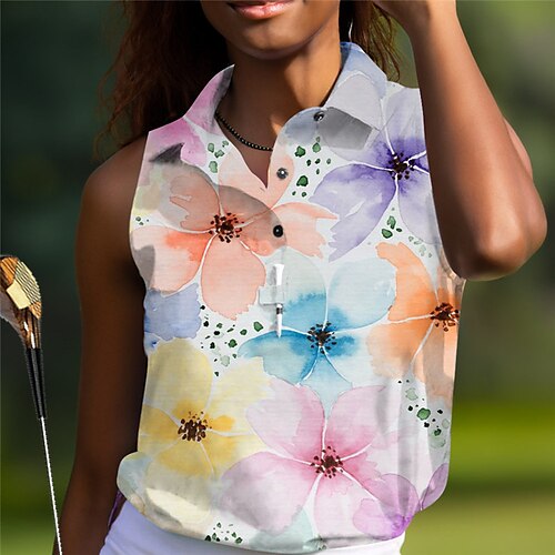 

Mulheres Camisa polo de caminhada Camisa de golfe Pólo de botões Respirável Secagem Rápida Pavio Humido Sem Manga Vestuário de golfe Roupas de golfe Normal Floral Verão Tênis Golfe Pickleball