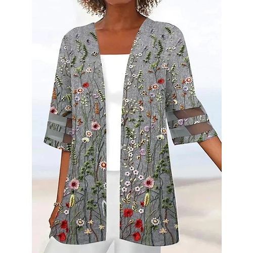 

Women's Shirt Blouse Floral Graphic Casual Holiday Print Dark Gray Half Sleeve Basic Square Neck