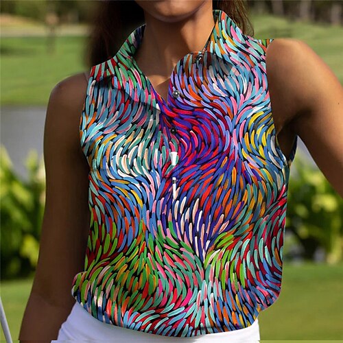 

Femme T-shirt POLO Chemise de golf Polo boutonné Respirable Séchage rapide Evacuation de l'humidité Sans Manches Vêtements de golf Top Standard Imprimé Eté Tennis Le golf Pickleball