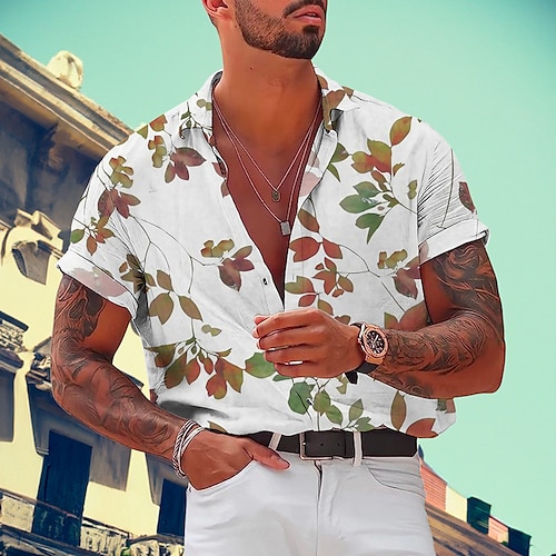 

Herren Hemd Hawaiihemd Sommerhemd Grafik-Drucke Blätter Umlegekragen Rote Blau Outdoor Strasse Kurze Ärmel Bedruckt Bekleidung Modisch Strassenmode Designer Brautkleider schlicht