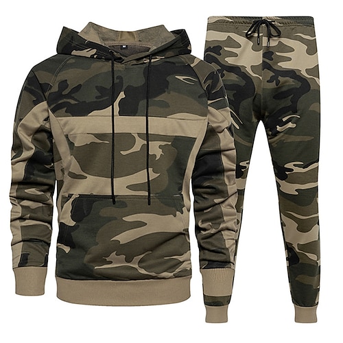 

Homme Sweat à capuche Ensemble Survetement Vert Véronèse Kaki Capuche Camouflage Sport Loisir du quotidien Des sports Estampage à chaud Vêtement de rue basique Décontractées Printemps Automne