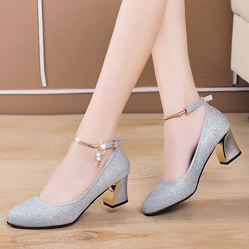 

Femme Chaussures à Talons Chaussures de confort du quotidien Strass Imitation Perle Talon Bottier Bout rond Bout ouvert Elégant Décontractées Minimalisme Faux Cuir Paillette Lanière de cheville