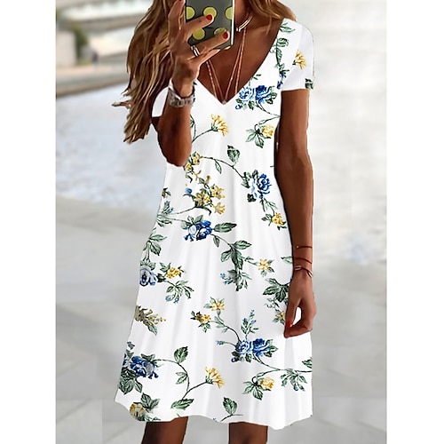 

Mulheres Vestido casual Vestido de verão Vestido estampado Floral Imprimir Decote V Minivestido Ativo Moda Ao ar livre Diário Manga Curta Normal Preto Amarelo Azul Verão Primavera S M L XL XXL