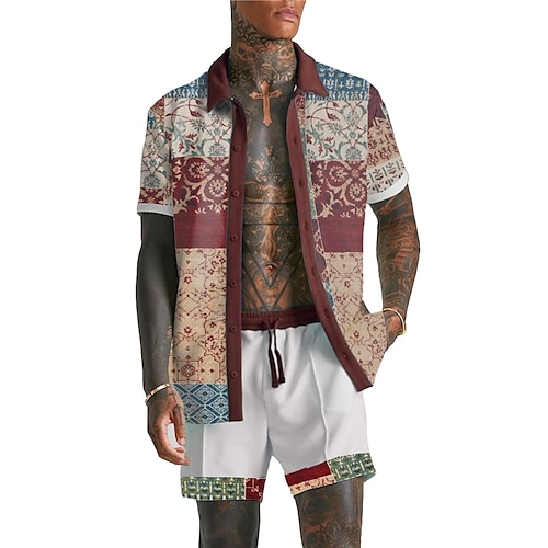 

Herren Hemd Hemden-Set Hawaiihemd Sommerhemd Blumen Grafik-Drucke Vintage Umlegekragen Purpur Outdoor Strasse Kurze Ärmel Bedruckt Bekleidung Modisch Strassenmode Designer Weich