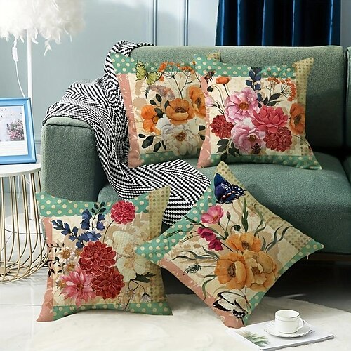 

Doppelseitiger Kissenbezug mit Vintage-Blumenmuster, 4 Stück, weich, dekorativ, quadratisch, Kissenbezug für Schlafzimmer, Wohnzimmer, Sofa, Couch, Stuhl