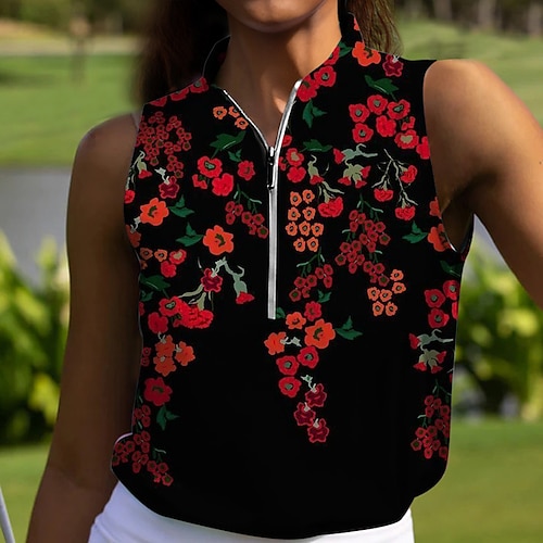 

Women's Polo Shirt Golf Shirt Breathable Quick Dry Moisture Wicking Sleeveless Golf Apparel Golf Clothes Regular Fit Zipper Stand Collar Floral Summer Tennis Golf Pickleball