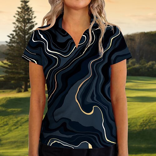 

Mulheres Camisa polo de caminhada Camisa de golfe Respirável Secagem Rápida Pavio Humido Manga Curta Vestuário de golfe Roupas de golfe Normal Em V Estampado Verão Tênis Golfe Pickleball