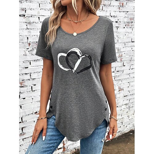 

Mujer Camiseta Blusa Negro Amarillo Rojo Corazón Estampado Manga Corta Casual Básico Escote Redondo Regular S