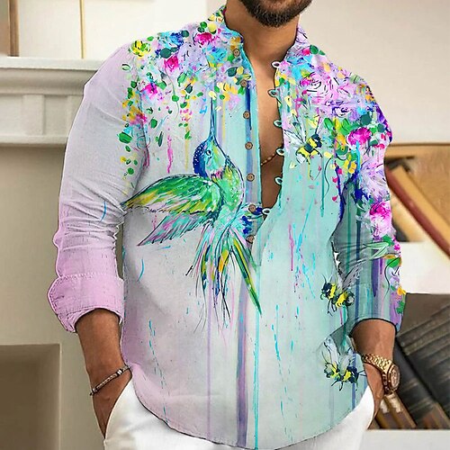 

Homme Chemise Chemise Lin Floral Imprimés Photos Mao Jaune Bleu Extérieur Plein Air manche longue Imprimer Vêtement Tenue Lin Mode Vêtement de rue Design Décontractées