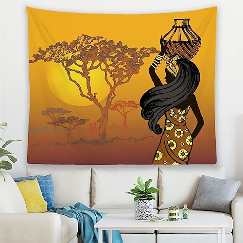 

Tapiz colgante de mujer africana, arte de pared, tapiz grande, mural, decoración, fotografía, telón de fondo, manta, cortina, hogar, dormitorio, sala de estar, decoración