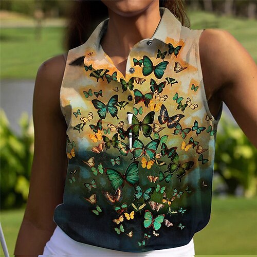 

Women's Polo Shirt Golf Shirt Button Up Polo Breathable Quick Dry Moisture Wicking Sleeveless Golf Apparel Golf Clothes Regular Fit Butterfly Summer Tennis Golf Pickleball