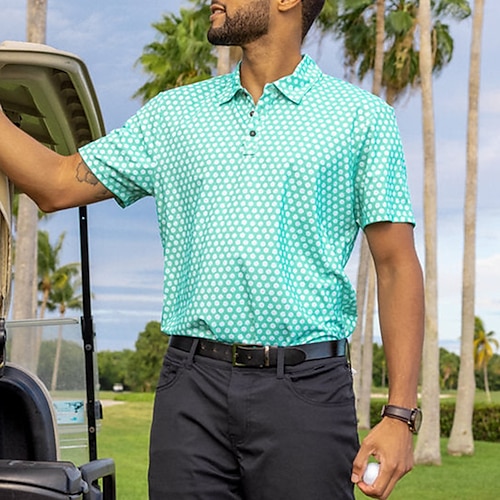 

Homens Camisa polo de caminhada Camisa de golfe roupas de golfe Respirável Secagem Rápida Macio Manga Curta Blusas Normal Poá Riscas Verão Primavera Golfe Badminton