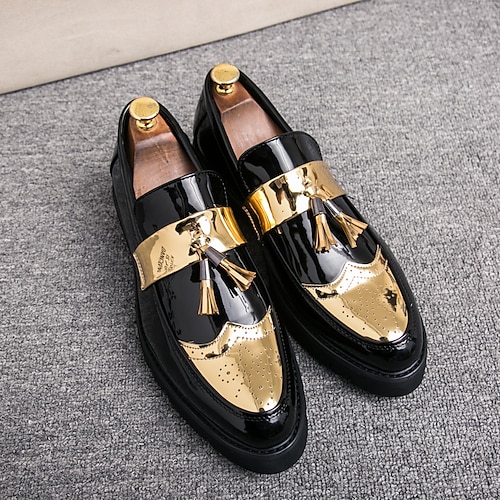 Men's Loafers & Slip-Ons Lug Sole Walking Casual Daily Party & Evening Synthetics Height Increasing Comfortable Loafer Black Silver Gold Color Block Summer Spring